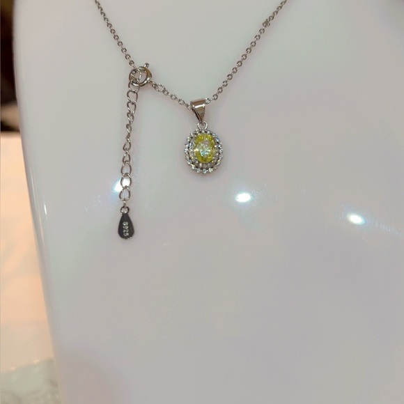 Silver and Yellow Gemstone Halo Necklace S925 - Picture 2 of 7